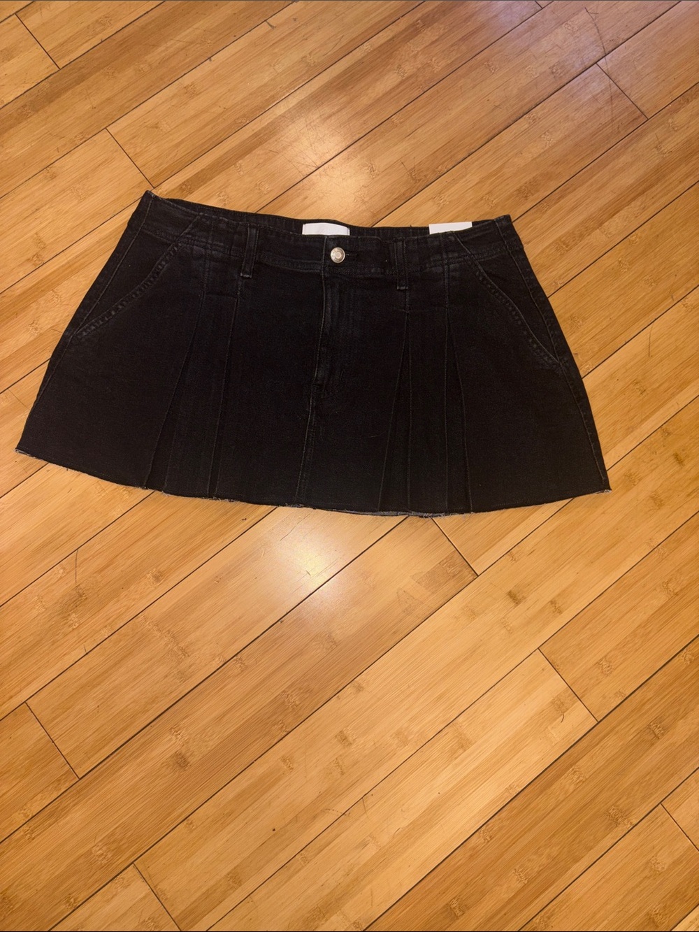 PINK Victoria's Secret Black Pleated Denim Mini Skirt